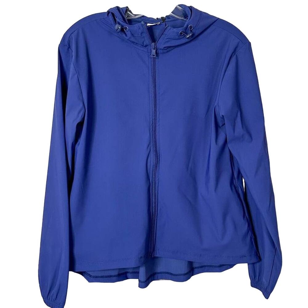 NEW WITH TAGS Iris & Ink Hooded Zip-Up Performance Jacket Patriot Blue Size XS